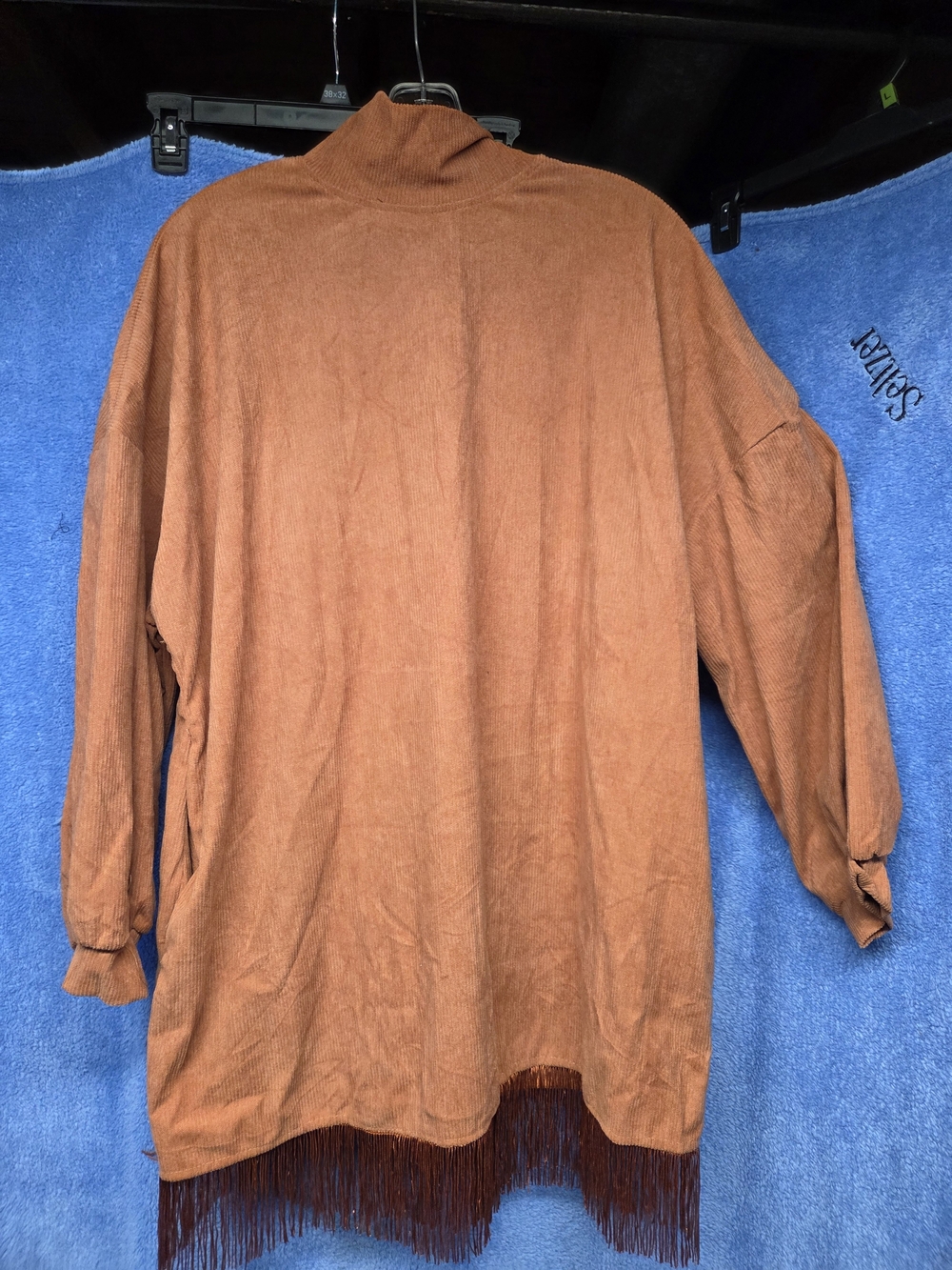 Turtleneck Rust Midi Dress with Fringe Hem